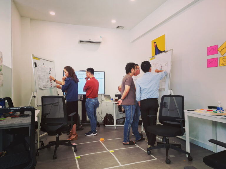Các nhóm học viên làm việc bên bảng